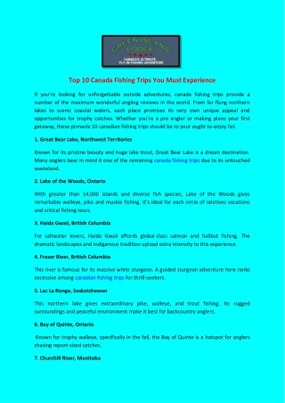 Top 10 Canada Fishing Trips You Must Experience