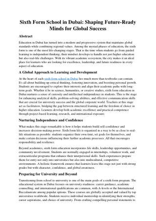 Sixth Form School in Dubai: Shaping Future-Ready Minds for Global Success