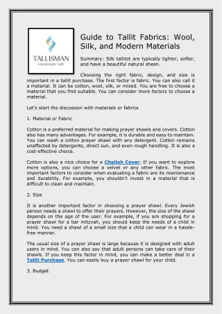 Guide to Tallit Fabrics Wool, Silk, and Modern Materials