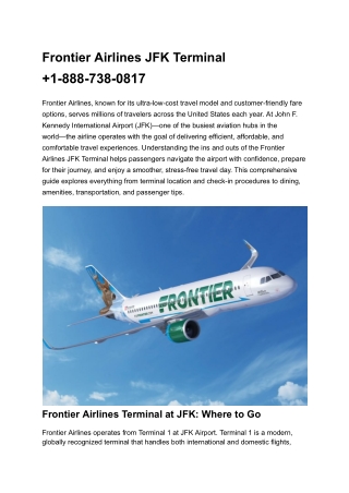 Frontier Airlines JFK Terminal  1-888-738-0817