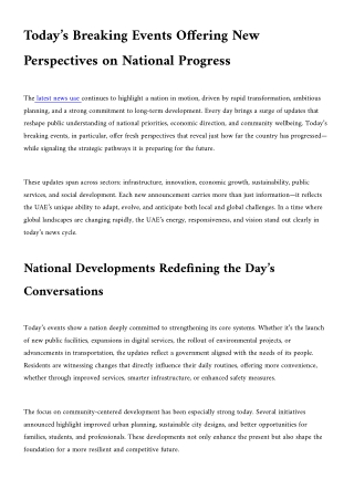 Today’s Breaking Events Offering New Perspectives on National Progress