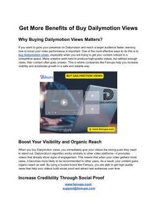 Get More Benefits of Buy Dailymotion Views
