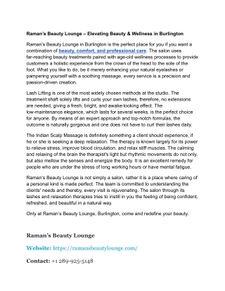 Raman’s Beauty Lounge – Elevating Beauty & Wellness in Burlington