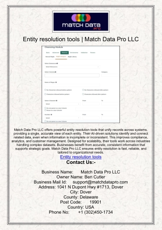 Entity resolution tools | Match Data Pro LLC