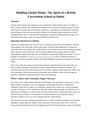 Building Global Minds: The Spirit of a British Curriculum School in Dubai