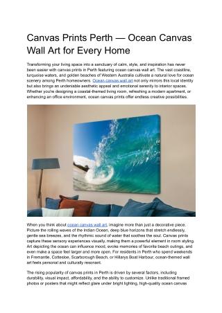 Canvas Prints Perth — Ocean Canvas Wall Art for Every Home