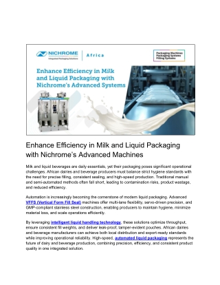 Enhance Efficiency in Milk and Liquid Packaging with Nichrome’s Advanced Machine