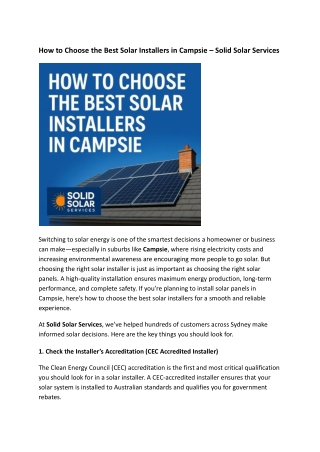 How to Choose the Best Solar Installers in Campsie – Solid Solar Services
