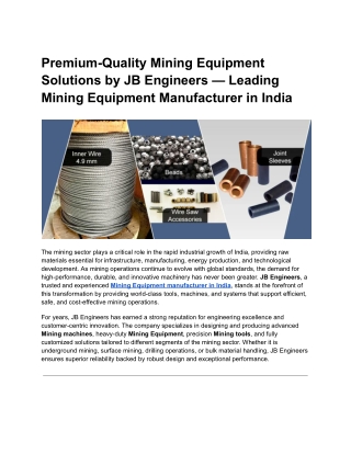 Mining Equipment Manufacturer in India