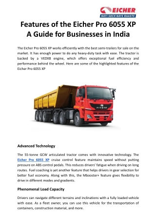 Features of the Eicher Pro 6055 XP - A Guide for Businesses in India