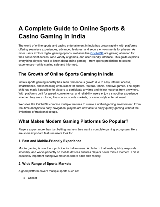 A Complete Guide to Online Sports & Casino Gaming in India