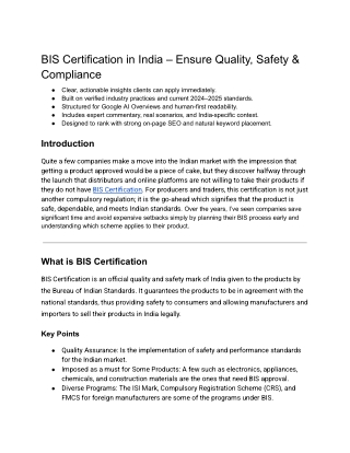 BIS Certification Services – Testing, Approval & Licence