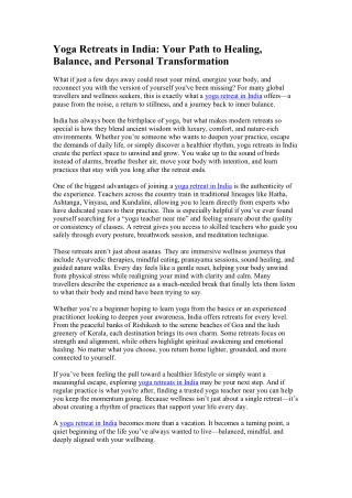 Yoga Retreats in India Your Path to Healing, Balance, and Personal Transformation