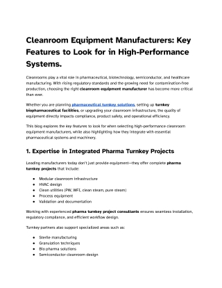 Cleanroom Equipment Manufacturers_ Key Features to Look for in High-Performance Systems