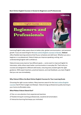 Best Online English Courses in Kerala for Beginners and Professionals