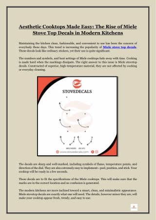Aesthetic Cooktops Made Easy- The Rise of Miele Stove Top Decals in Modern Kitchens
