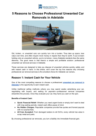 5 Reasons to Choose Unwanted Car Removals in Adelaide