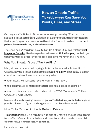 How an Ontario Traffic Ticket Lawyer Can Save You Points, Fines, and Stress