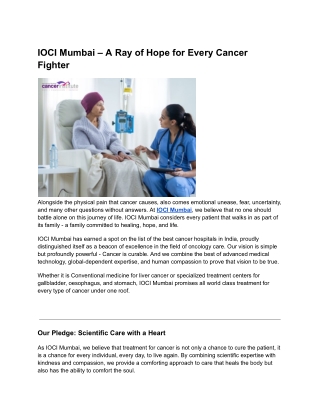 IOCI Mumbai – A Ray of Hope for Every Cancer Fighter