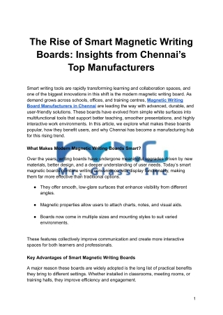 The Rise of Smart Magnetic Writing Boards: Insights from Chennai’s Top Manufacturers