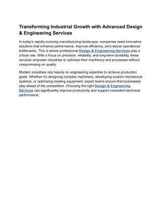 Transforming Industrial Growth with Advanced Design & Engineering Services