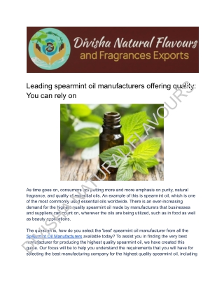 Leading spearmint oil manufacturers offering quality: You can rely on