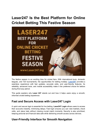 Laser247 Is the Best Platform for Online Cricket Betting This Festive Season