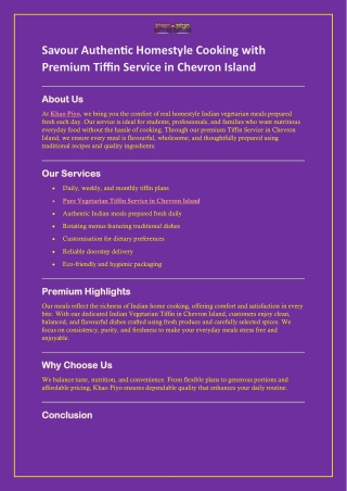 Savour Authentic Homestyle Cooking with Premium Tiffin Service in Chevron Island