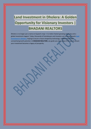 Land Investment in Dholera