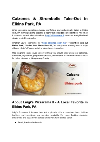 Calzones & Strombolis Take-Out in Elkins Park, PA