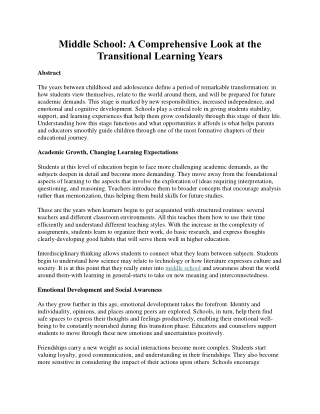 Middle School: A Comprehensive Look at the Transitional Learning Years