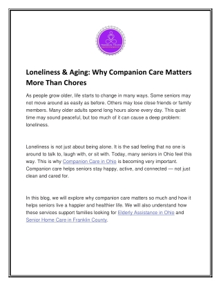 Loneliness & Aging Why Companion Care Matters More Than Chores