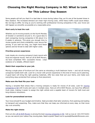Choosing the Right Moving Company in NZ: What to Look for This Labour Day Season