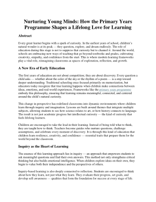 Nurturing Young Minds: How the Primary Years Programme Shapes a Lifelong Love fo