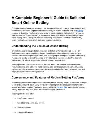 A Complete Beginner’s Guide to Safe and Smart Online Betting