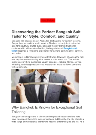 Discovering the Perfect Bangkok Suit Tailor for Style, Comfort, and Quality