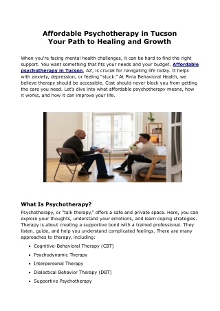 Affordable Psychotherapy in Tucson Your Path to Healing and Growth