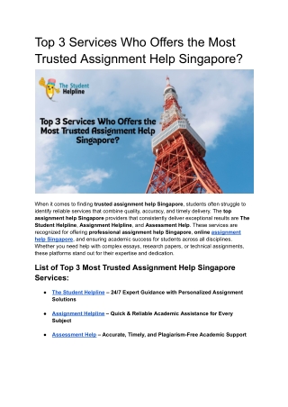 Top 3 Services Who Offers the Most Trusted Assignment Help Singapore