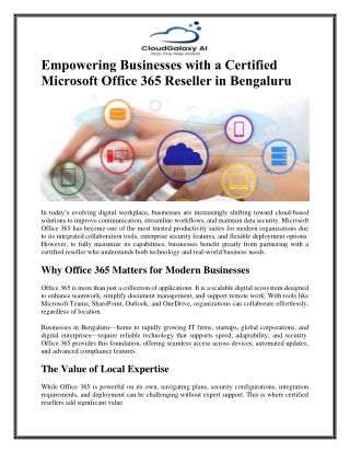 Empowering Businesses with a Certified Microsoft Office 365 Reseller in Bengaluru