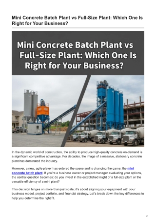 Mini Concrete Batch Plant vs Full-Size Plant Which One Is Right for Your Business