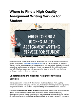 Where to Find a High-Quality Assignment Writing Service for Student