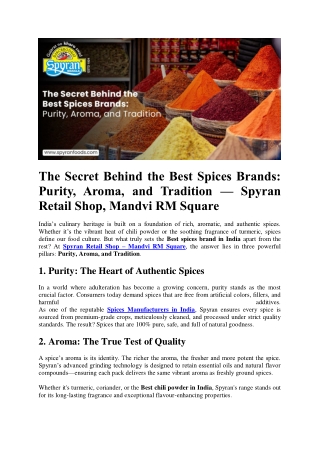 The Secret Behind the Best Spices Brands: Purity, Aroma, and Tradition — Spyran