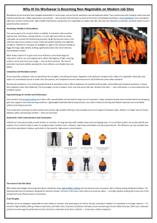 Why Hi Vis Workwear Is Becoming Non-Negotiable on Modern Job Sites
