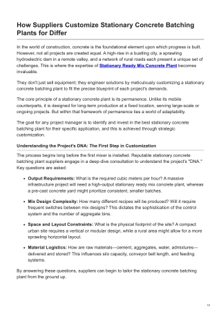 How Suppliers Customize Stationary Concrete Batching Plants for Differ