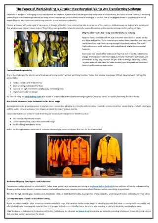 The Future of Work Clothing Is Circular How Recycled Fabrics Are Transforming Uniforms