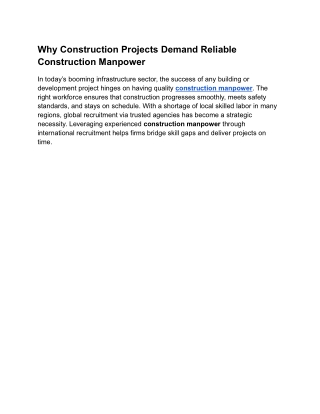 Why Construction Projects Demand Reliable Construction Manpower