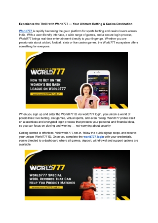 Experience the Thrill with World777 — Your Ultimate Betting & Casino Destination
