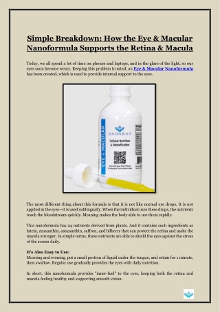 Simple Breakdown- How the Eye & Macular Nanoformula Supports the Retina & Macula