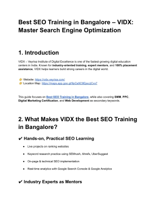 Best SEO Training in Bangalore – VIDX_ Master Search Engine Optimization