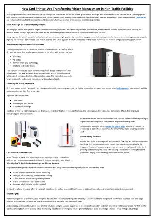 How Card Printers Are Transforming Visitor Management in High-Traffic Facilities